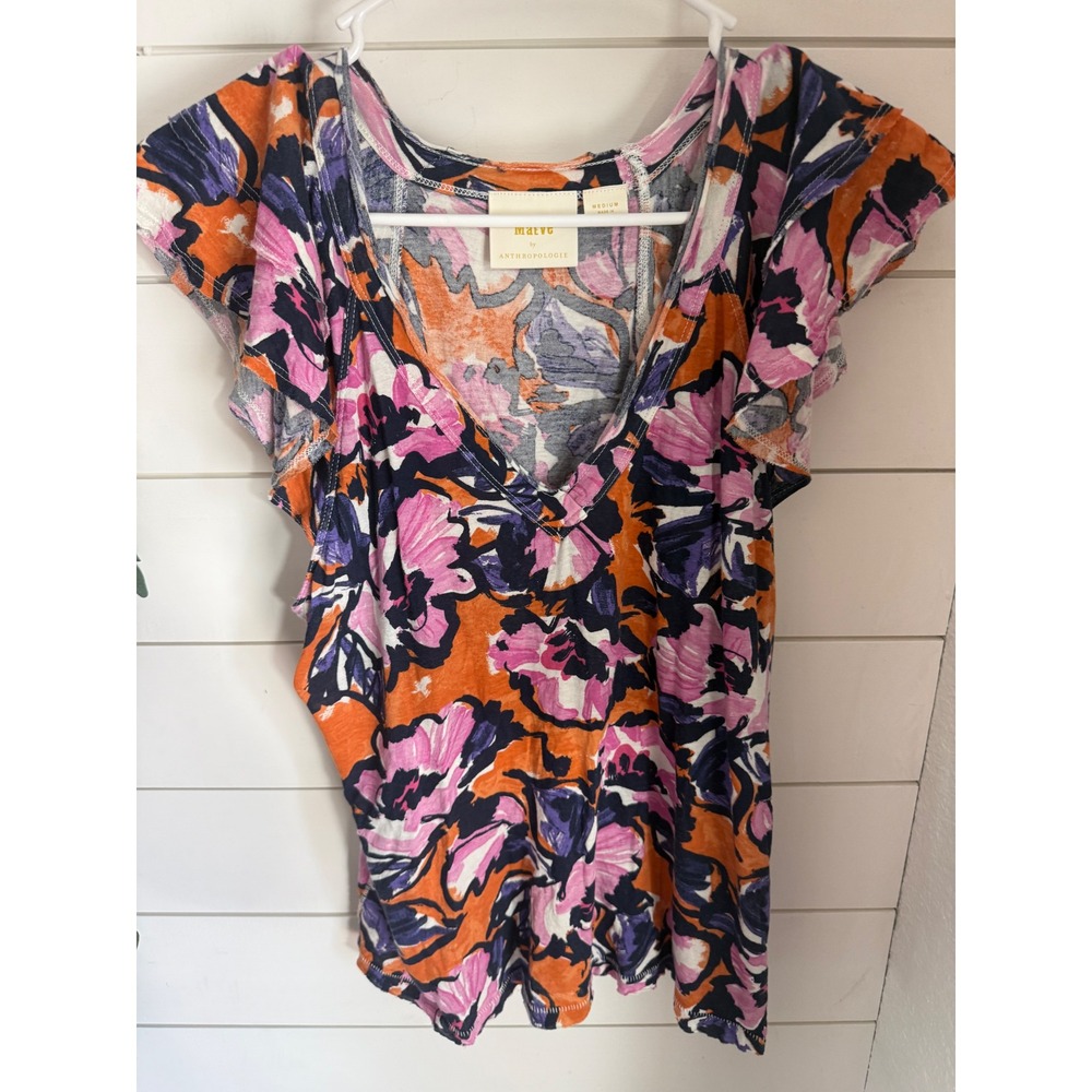 Maeve Anthropologie Womens‎ Floral Print Short Sleeve Blouse Top Medium
